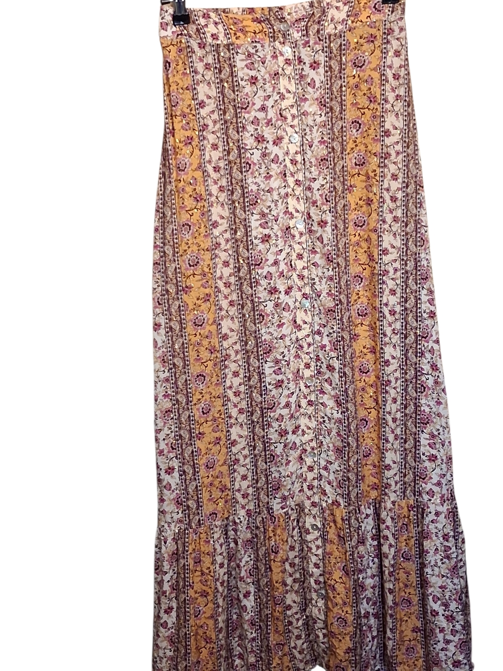 Sadie & Sage Rosey Tea Button Down Maxi Skirt Sm Boho Chic Festival